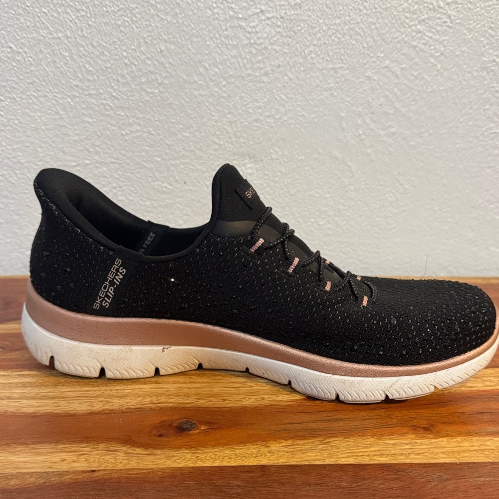 Skechers Black Rose Gold Slip-ins Memory Foam Sneakers Walking Athletic - Picture 12 of 14